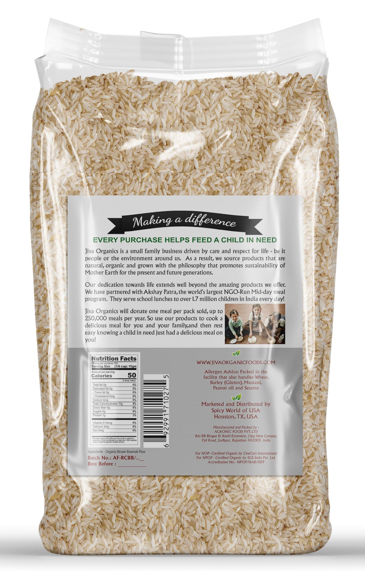 Jiva Organics Brown Basmati Rice value-packed 10 lb bag for families.