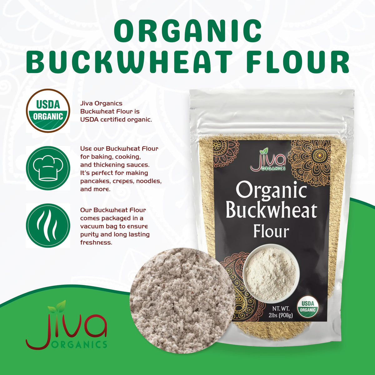 Jiva Organics Buckwheat Flour (Dark) being poured for batter.