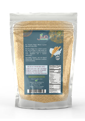 Jiva Organics bulgur wheat fine non-GMO label on packaging