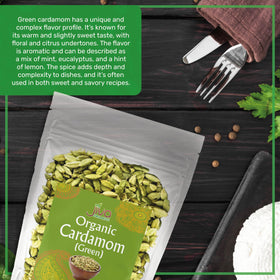 Jiva Organics cardamom pods on a spice rack for fragrant everyday meals.