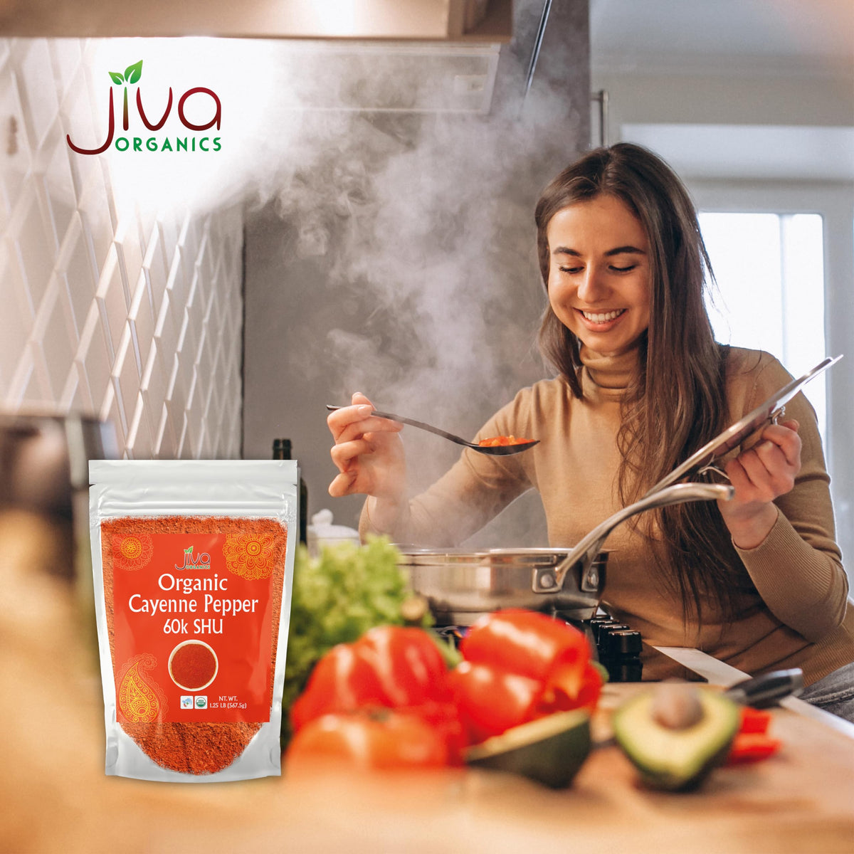 Jiva Organics label highlights organic and non-GMO quality