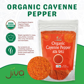 Jiva Organics cayenne powder texture close-up for even seasoning