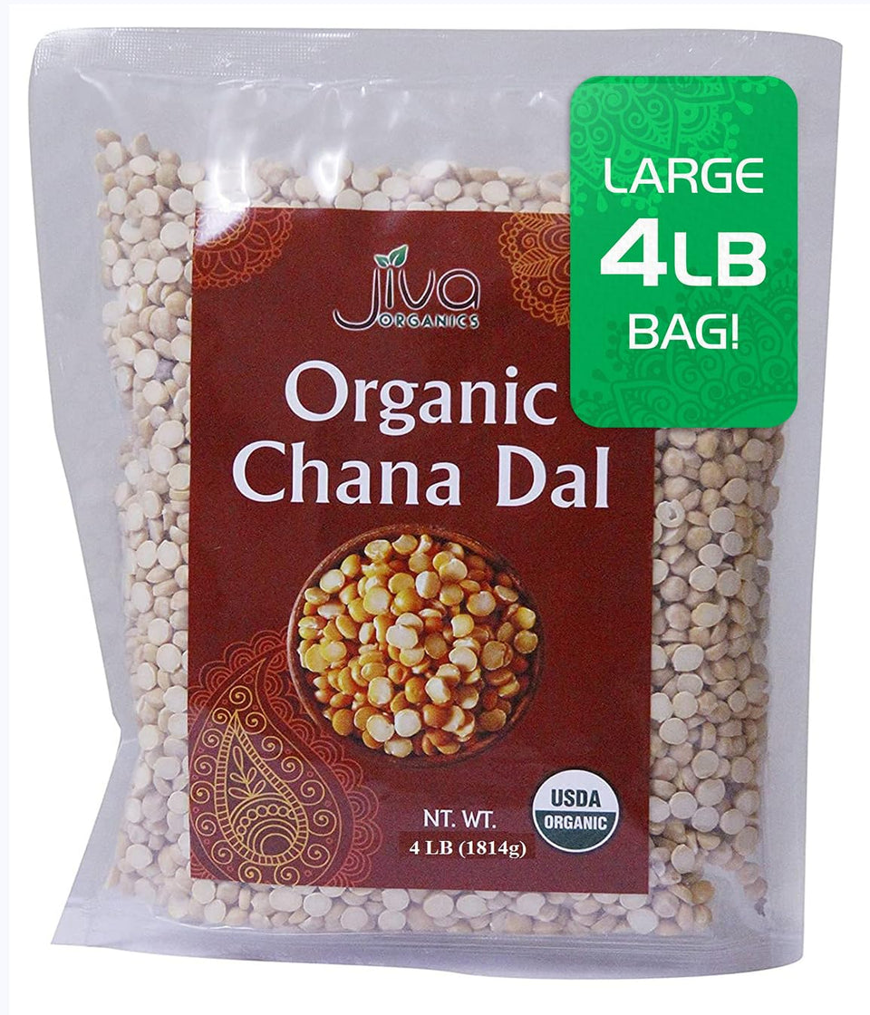 Jiva Organics Chana Dal bag front view highlighting premium organic packaging for soups and rice dishes