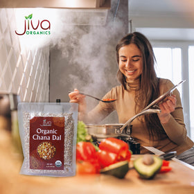 Jiva Organics Chana Dal soup ideas image suggests comforting, protein-rich bowls