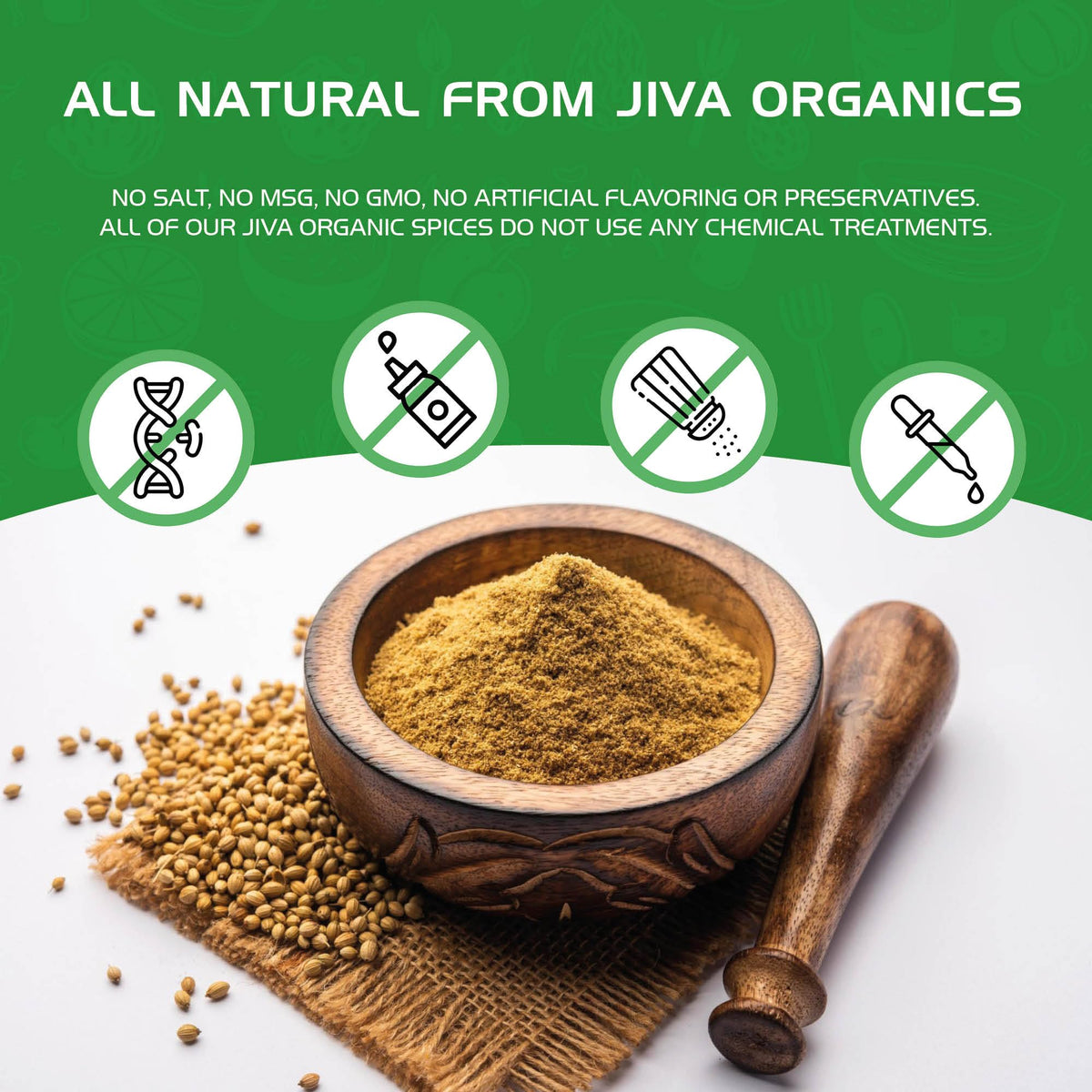 Jiva Organics coriander powder packaging design communicates trust and quality