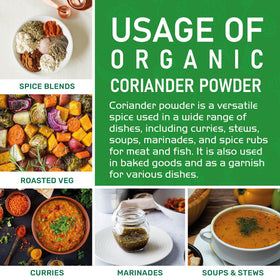Jiva Organics coriander powder label emphasizes USDA Organic and non-GMO qualities