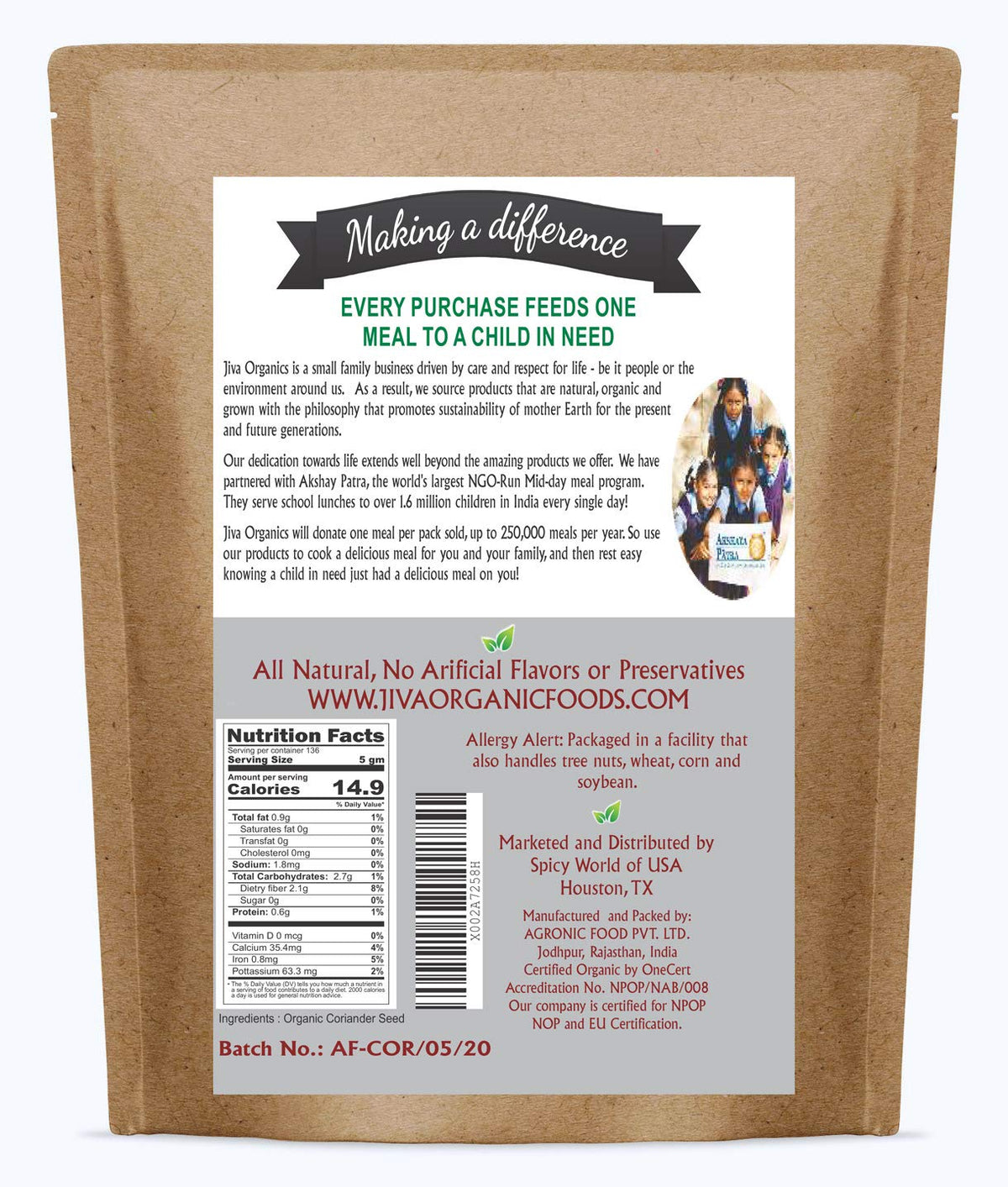 Jiva Organics coriander seeds mixed into curry powder for bold flavor