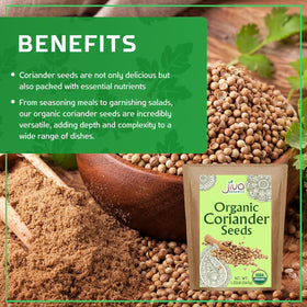 Jiva Organics coriander seeds sealed to preserve long shelf life and aroma