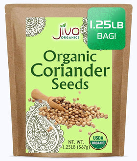 Jiva Organics coriander seeds in a bulk bag for pantry staples and long-term flavor