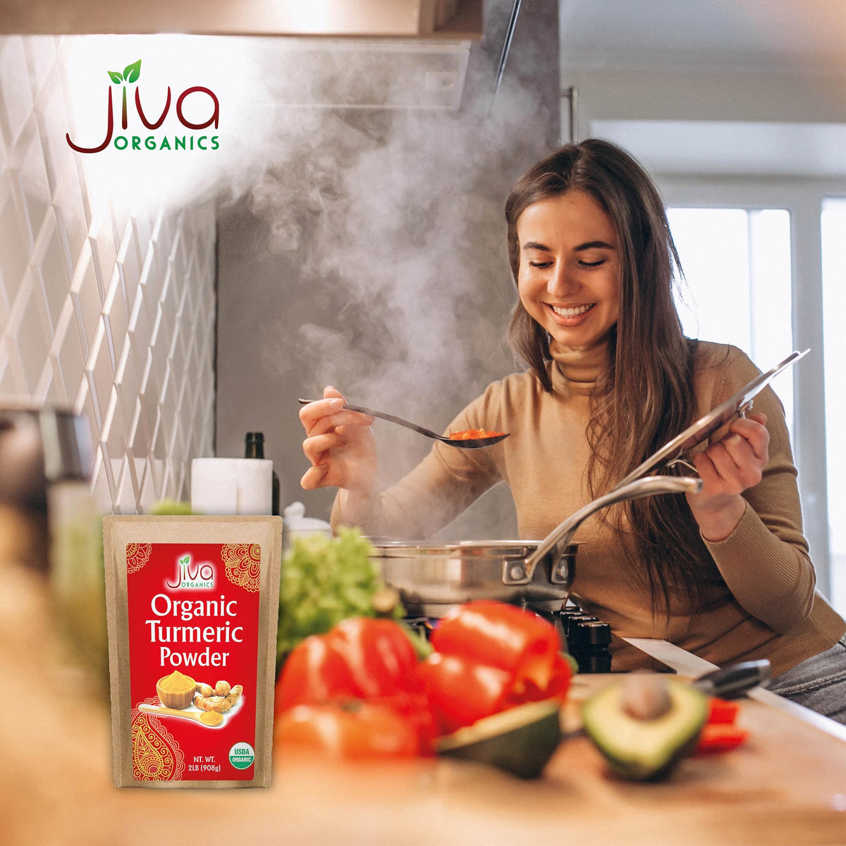Jiva Organics curcumin-rich turmeric powder offers a natural antioxidant profile.