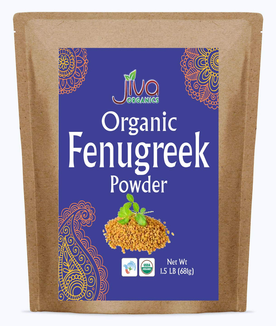 Jiva Organics fenugreek powder bulk bag showcases versatile cooking and natural hair care