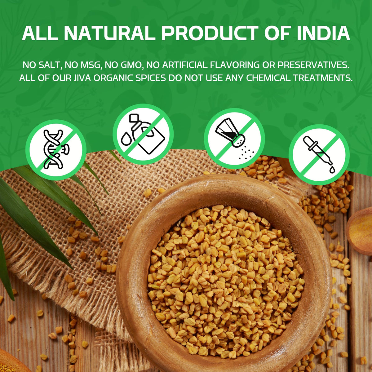Jiva Organics fenugreek powder ground seeds highlight pure origin