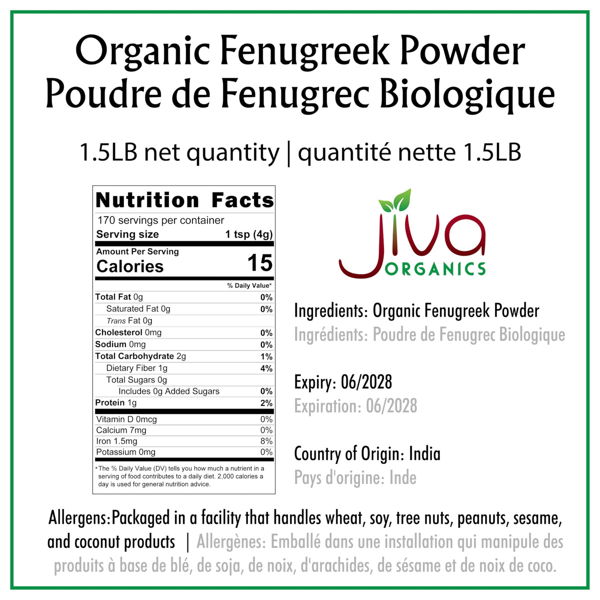 Jiva Organics fenugreek powder resealable bag keeps freshness for weekly cooking