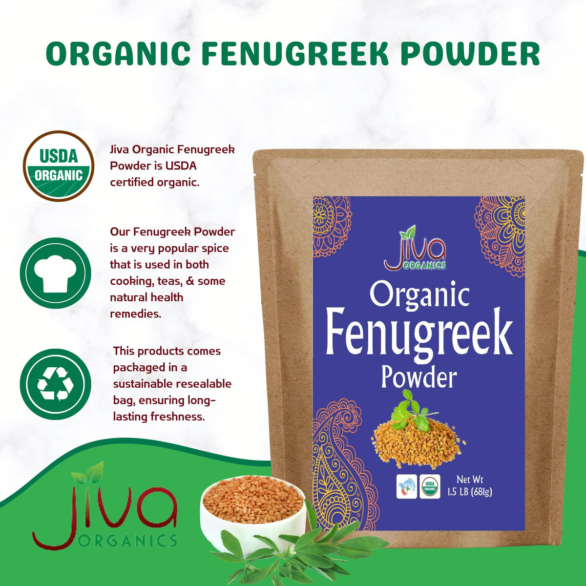 Jiva Organics fenugreek powder spice blend elevates flavor profiles
