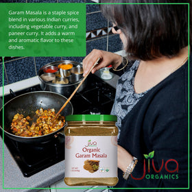 Jiva Organics Garam Masala 1lb jar packaging for bulk cooking.