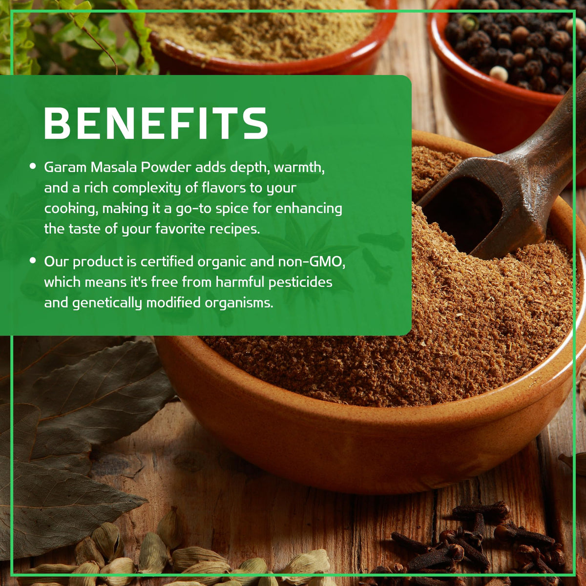 Jiva Organics Garam Masala cumin-coriander mix elevates curries and stews.