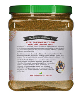 Jiva Organics Garam Masala spice-bulk jar on kitchen shelf.