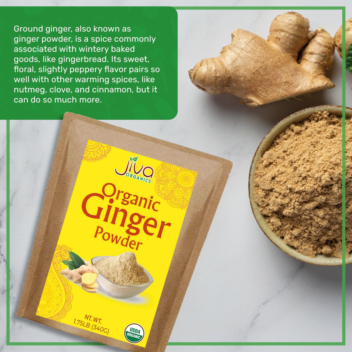 Bulk-packaged Jiva Organics Ginger Powder for pantry staples and easy refills.