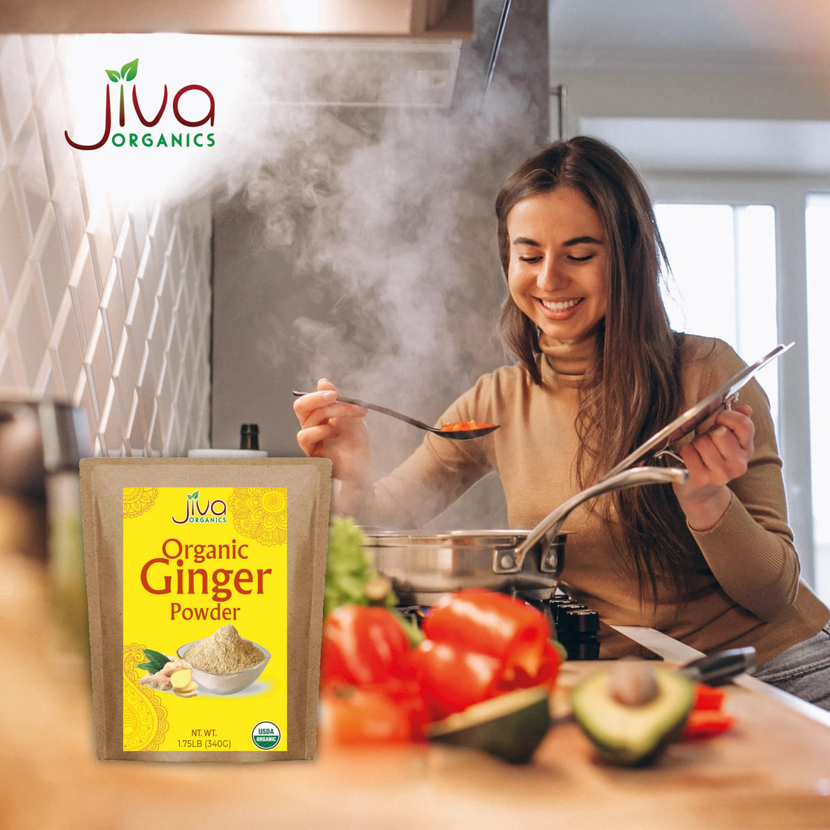 Jiva Organics Ginger Powder used in cocktails for warm flavor notes.