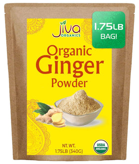 Jiva Organics Ginger Powder in a jar adds immediate aroma for cooking.