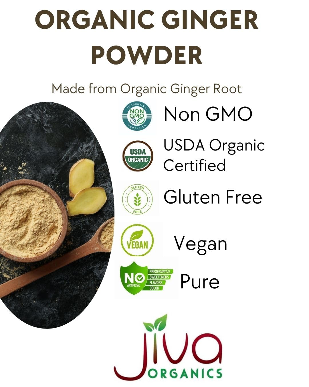 Jiva Organics Ginger Powder on a spoon ready to season meals.