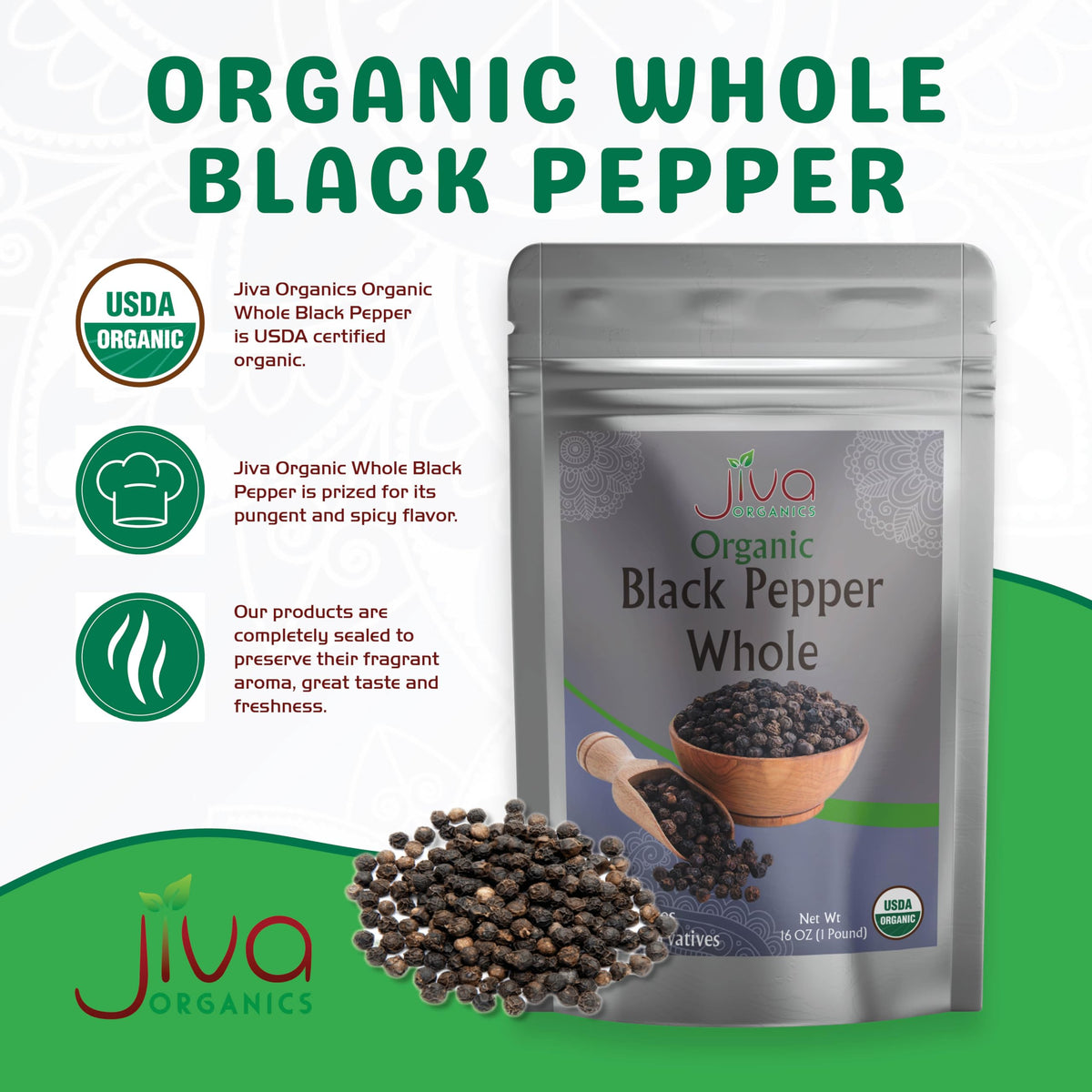 Jiva Organics peppercorns for grinder refills deliver bold flavor