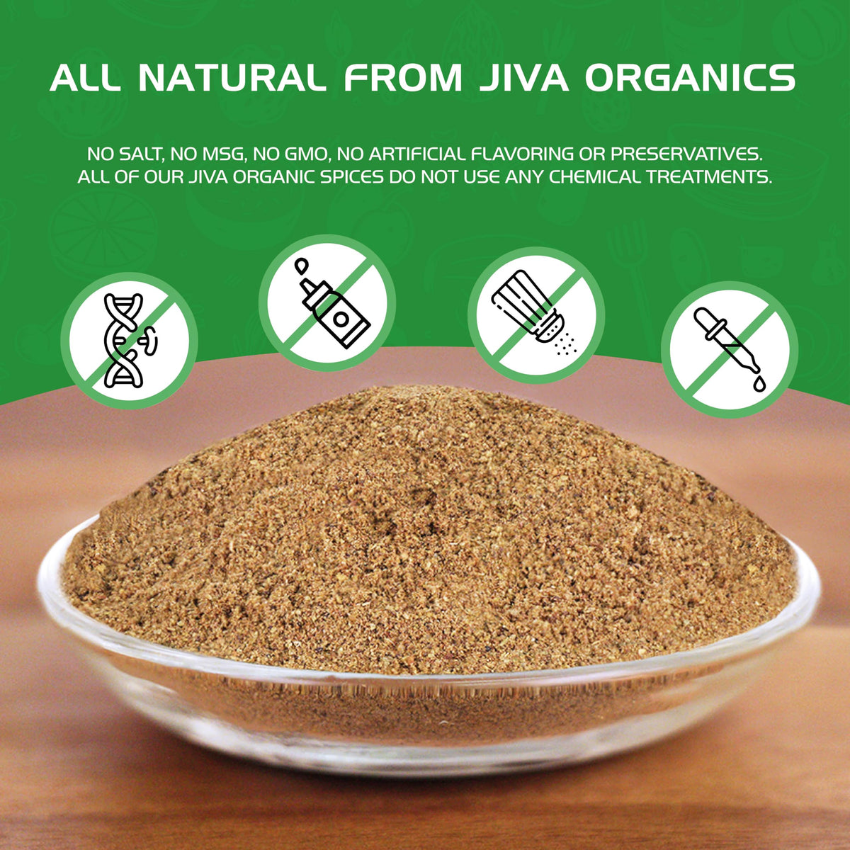 Jiva Organics ground cumin powder poured into spoon for cooking