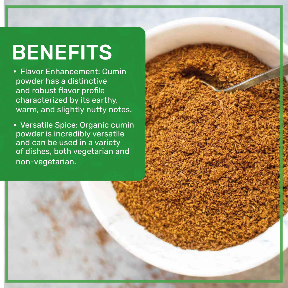 Jiva Organics ground cumin powder texture close-up highlighting fine grind and color