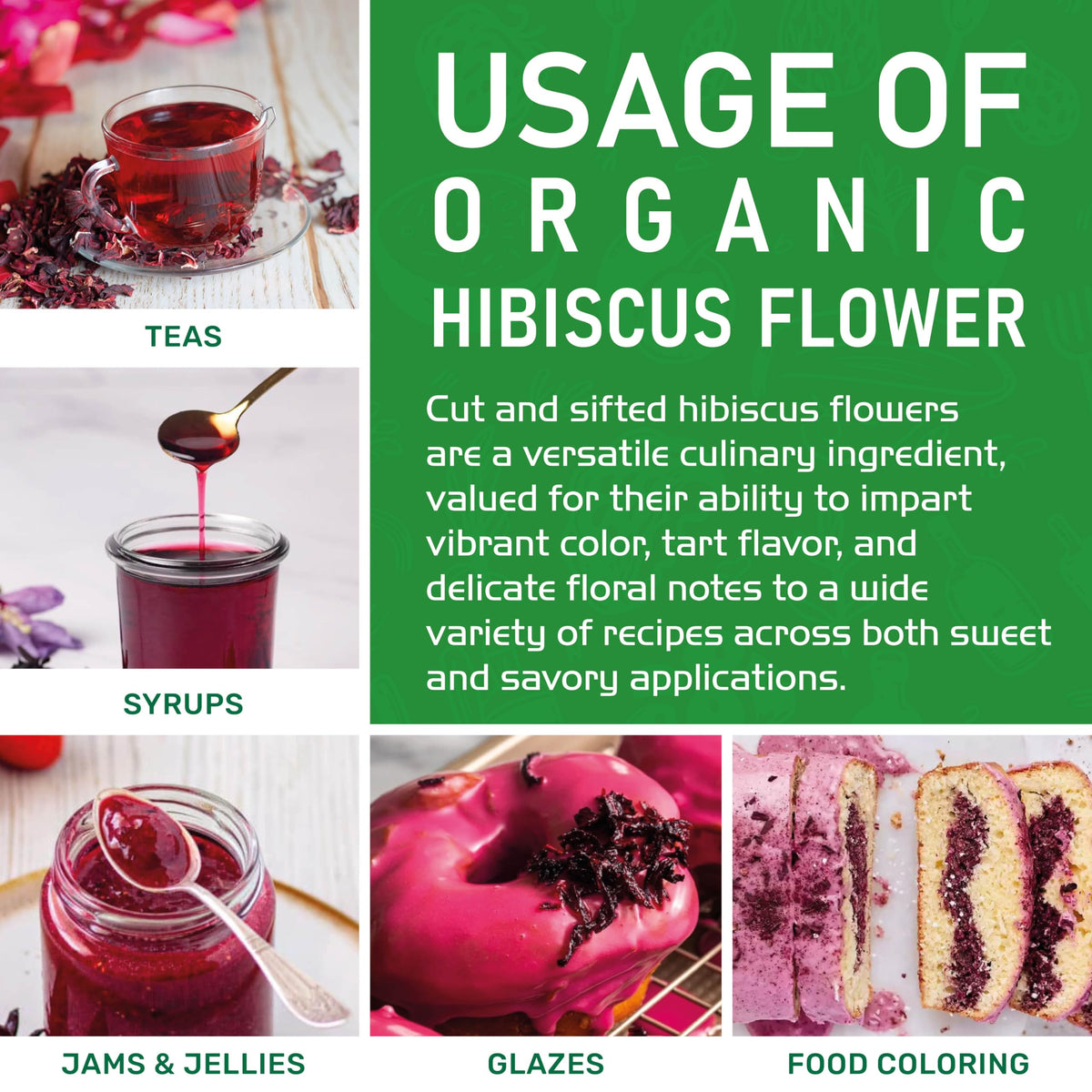 Jiva Organics hibiscus flowers ideal for baked goods and pastries.