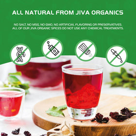 Jiva Organics hibiscus flowers gluten-free and non-GMO.