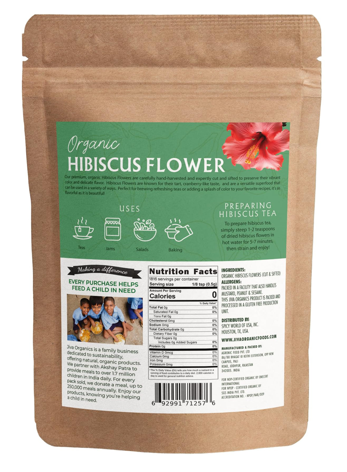 Jiva Organics hibiscus flowers non-irradiated for clean ingredients.