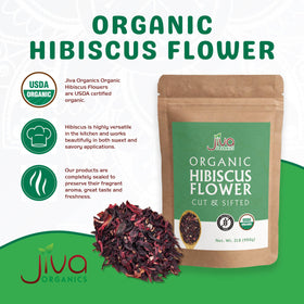 Jiva Organics hibiscus flowers sun-dried closeup showcasing natural color.