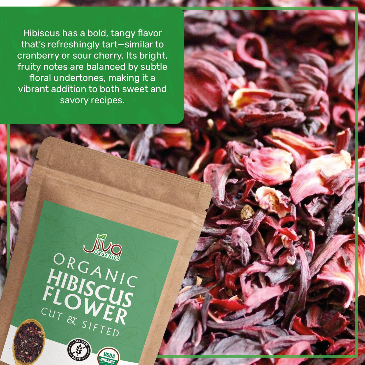 Jiva Organics hibiscus flowers vibrant crimson color perfect for blends.