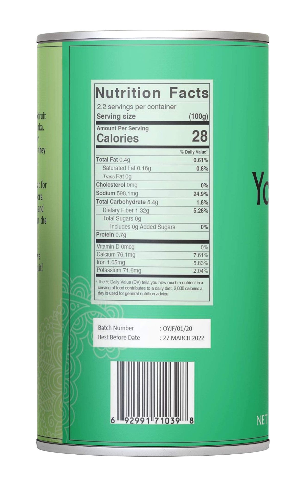 Jiva Organics label on can highlights organic, vegan, gluten-free ingredients