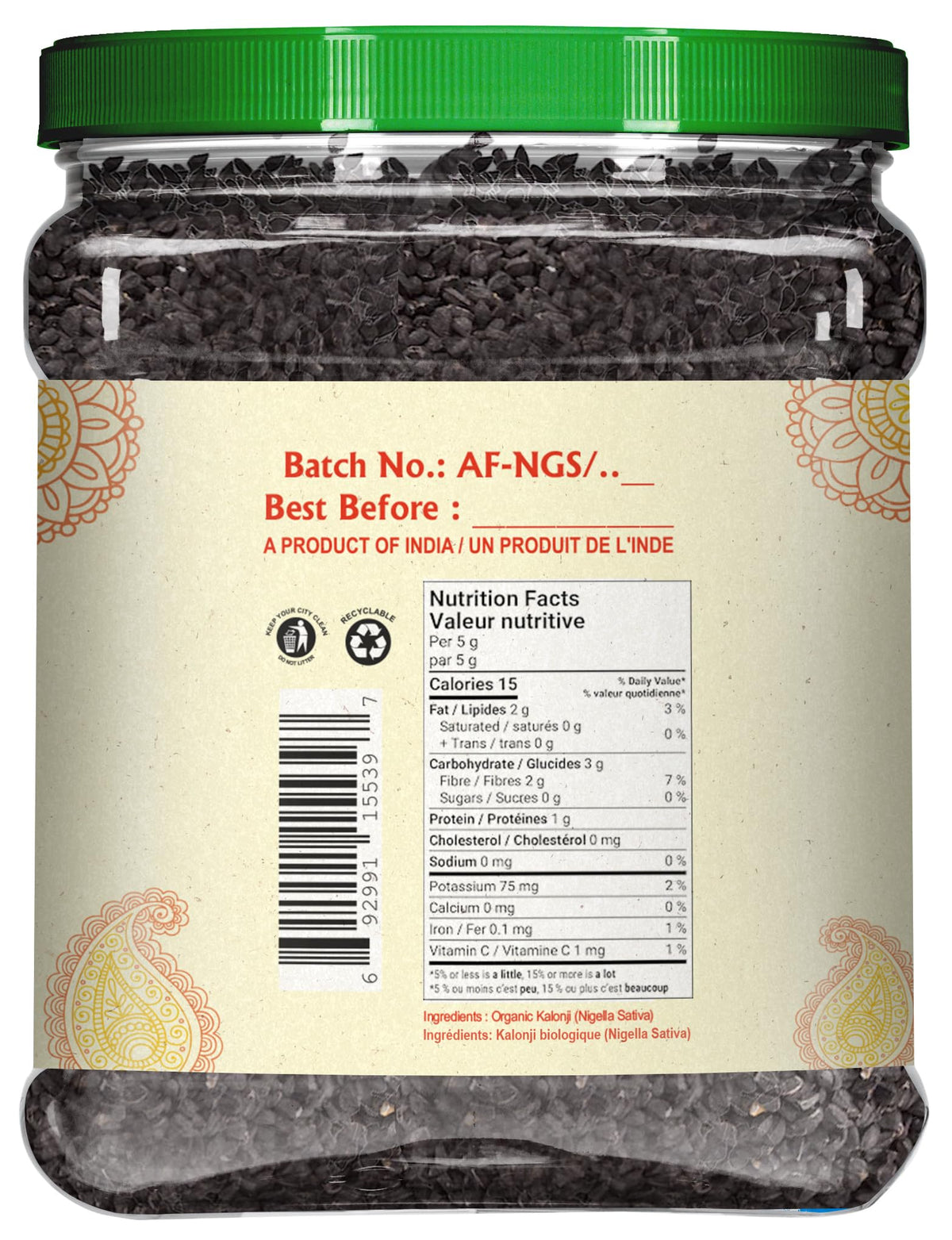 Jiva Organics Kalonji seeds bottle with fresh aroma ready to enhance recipes