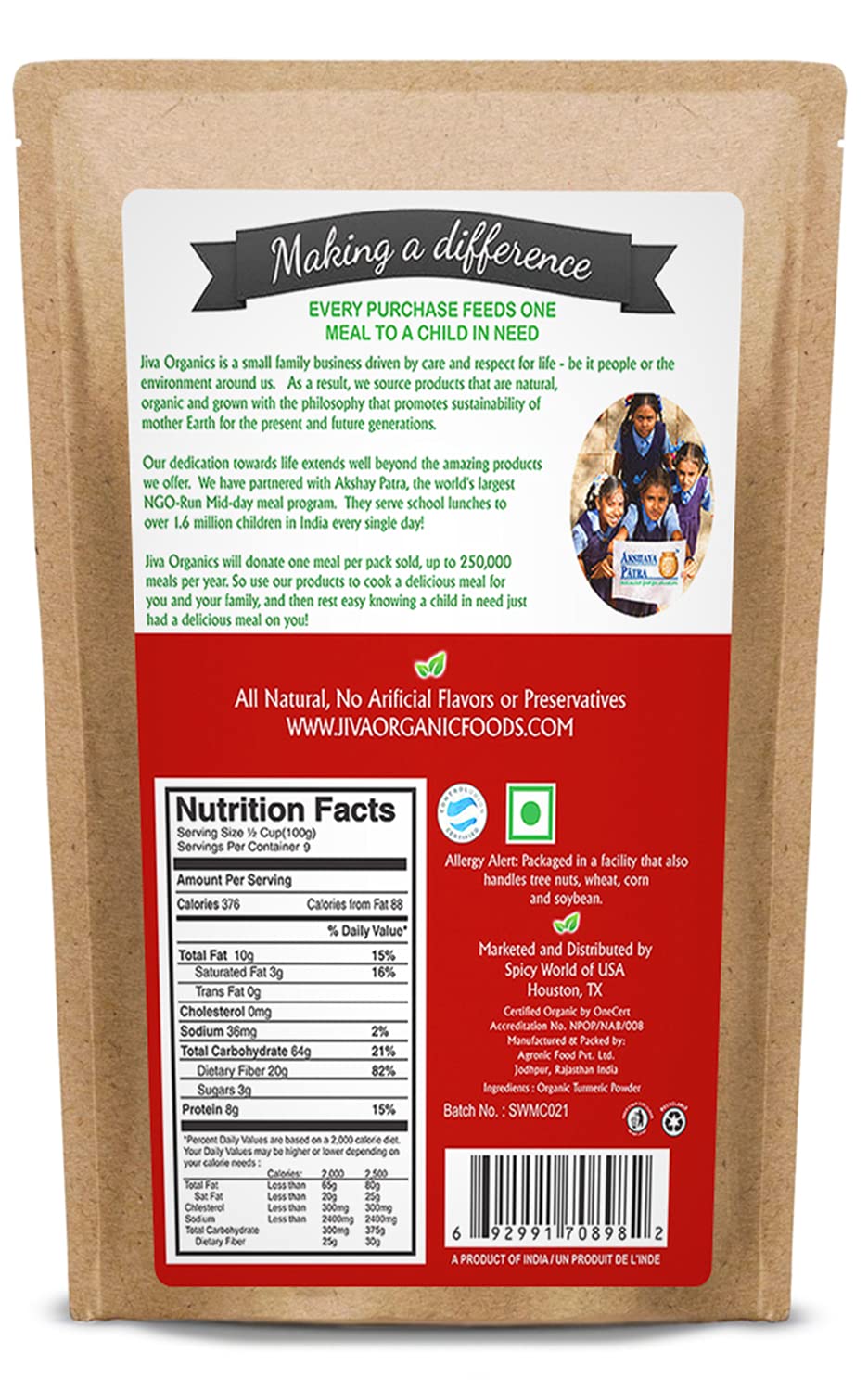 Jiva Organics lab-tested turmeric powder with batch reports available.
