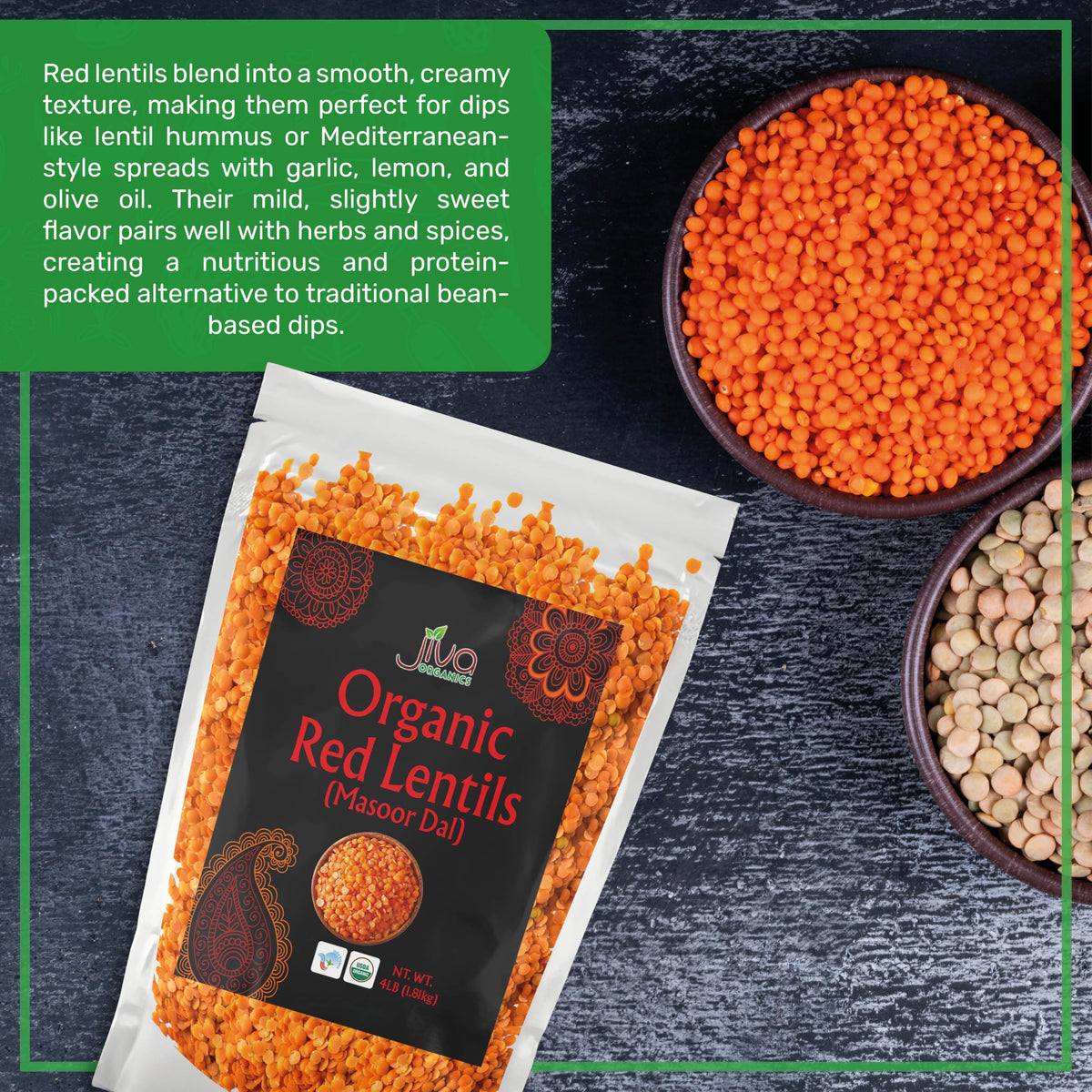 Jiva Organics Masoor Dal measuring cup shot suggests easy portion control.
