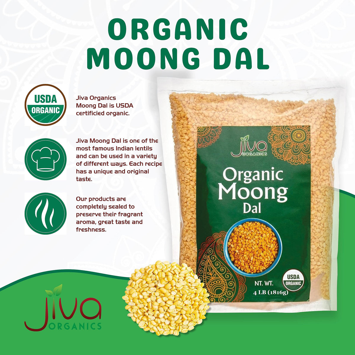 Jiva Organics moong dal yellow dry beans ready to soak for quick recipes