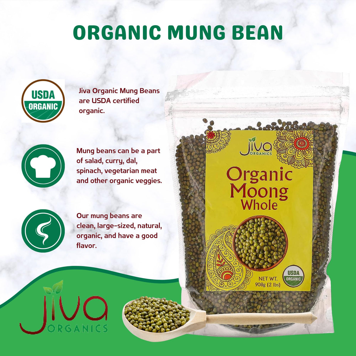 Jiva Organics mung beans close-up for cooking