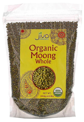 Jiva Organics mung beans in a 4 lb bag ready for cooking