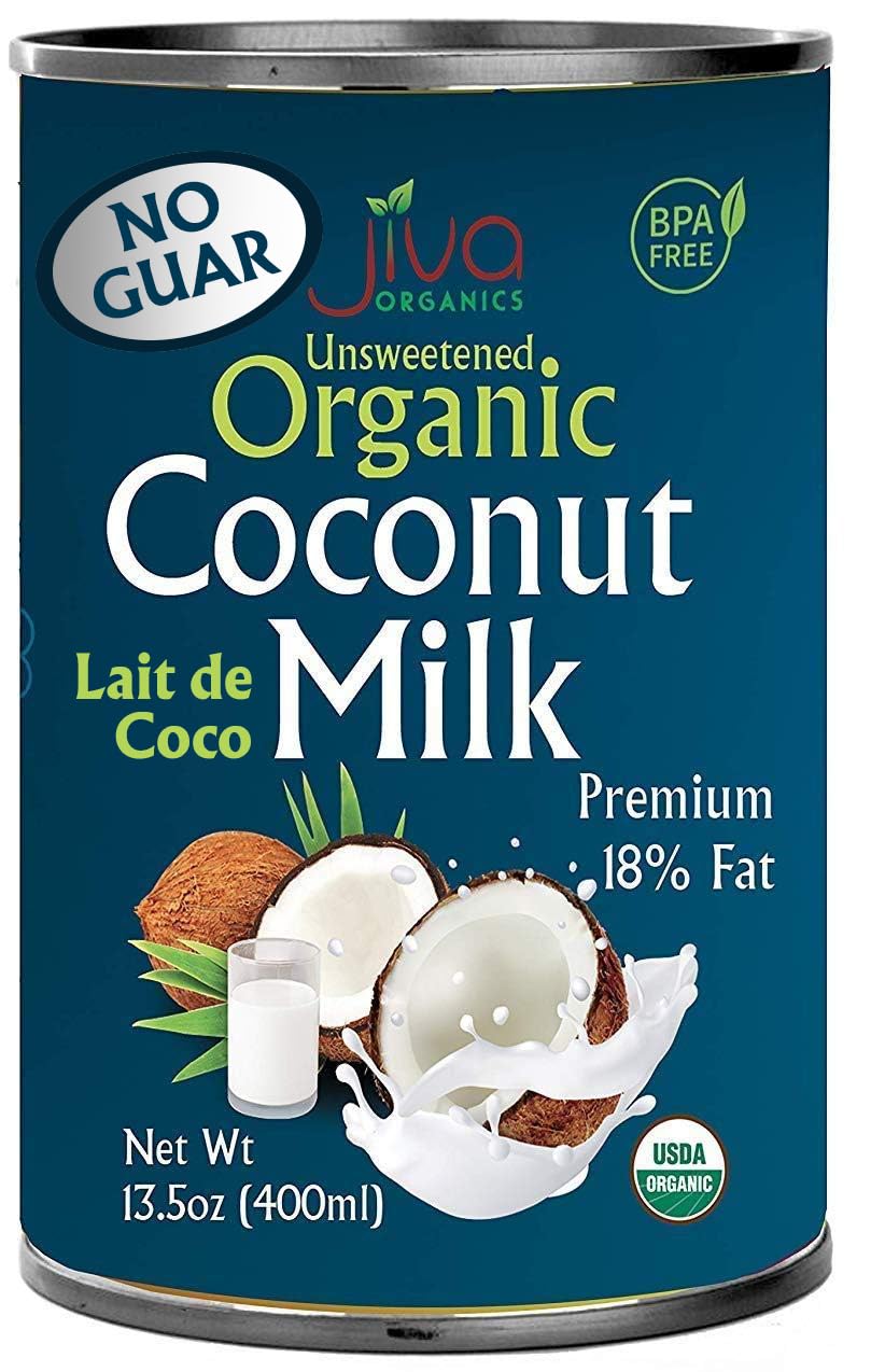 Jiva Organics Organic Coconut Milk can front showcases premium unsweetened coconut milk