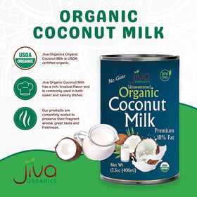 Jiva Organics coconut milk pour shot emphasizes creamy texture for curries and smoothies