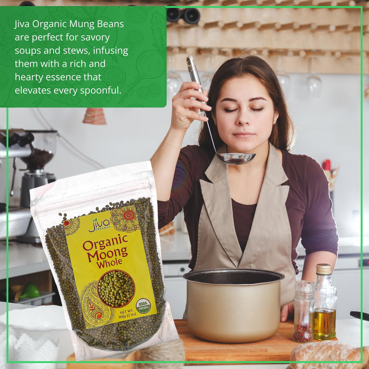 USDA Organic label on Jiva Organics mung beans package