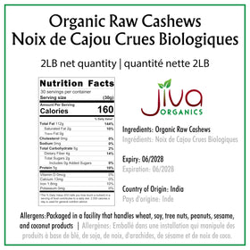 Closeup of Jiva Organics raw cashews highlighting smooth kernels