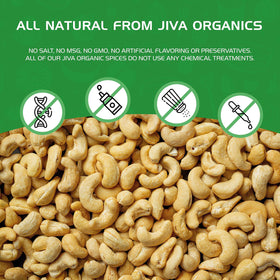 Shelf-stable Jiva Organics organic raw cashews on a kitchen shelf