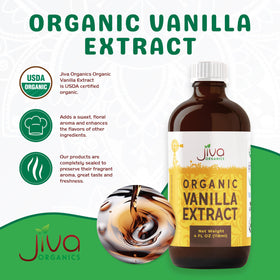 Jiva Organics organic vanilla extract ingredients label highlights clean, additive-free formula