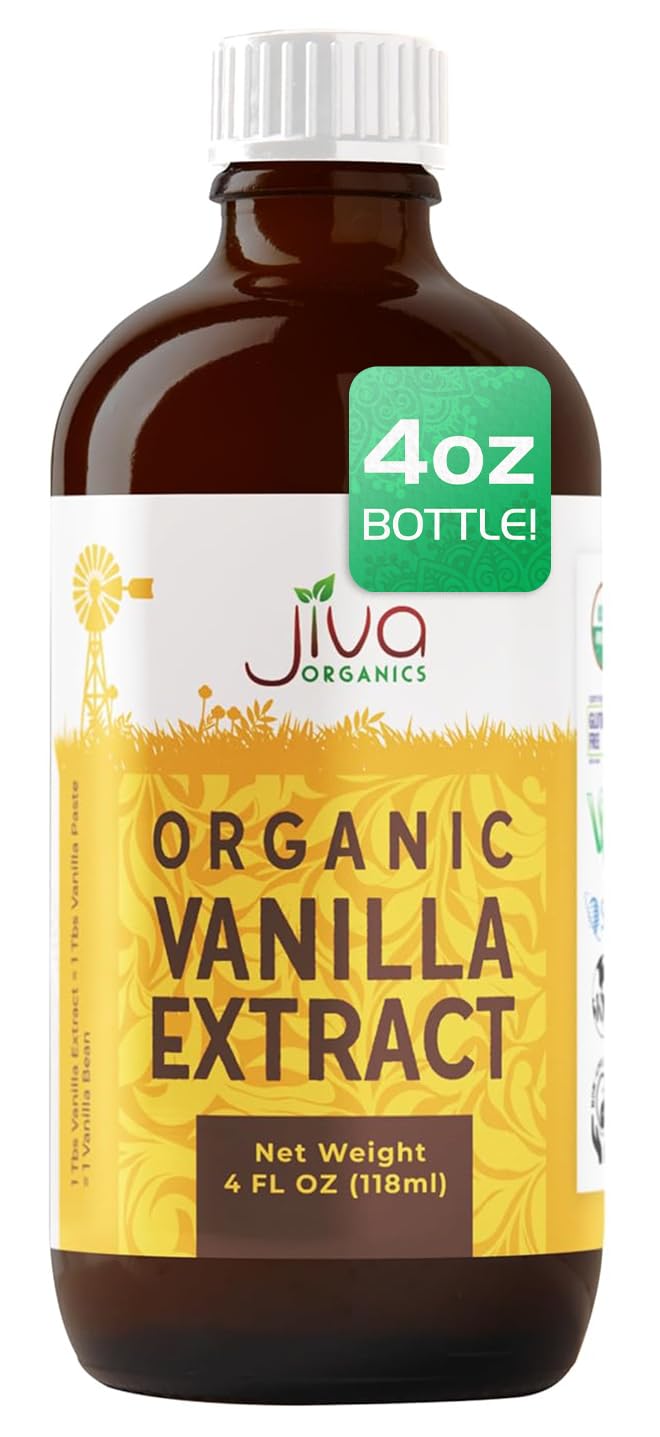 Jiva Organics Pure Vanilla Extract in amber bottle ready for cooking and desserts