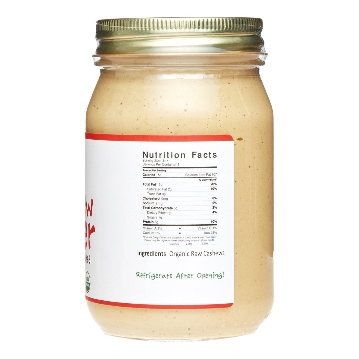 Texture-closeup of Jiva Organics cashew butter reveals creamy, smooth consistency ideal for spreading.