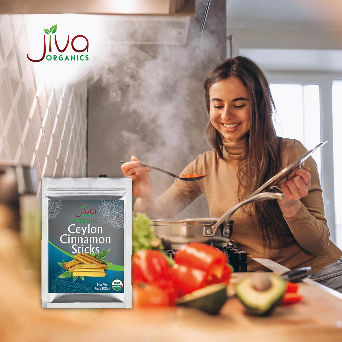 Jiva Organics raw-vegan cinnamon sticks for raw and vegan recipes.