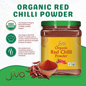 Jiva Organics Red Chili Powder texture close-up highlighting fine grind for easy measuring